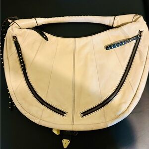 orYANY Leather Handbag Cream Shoulder Bag With Studded black Leather Accents